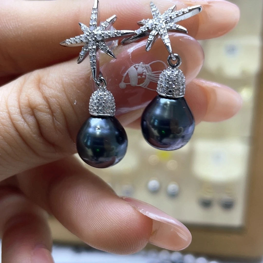 海水珍珠耳饰银S925镶嵌