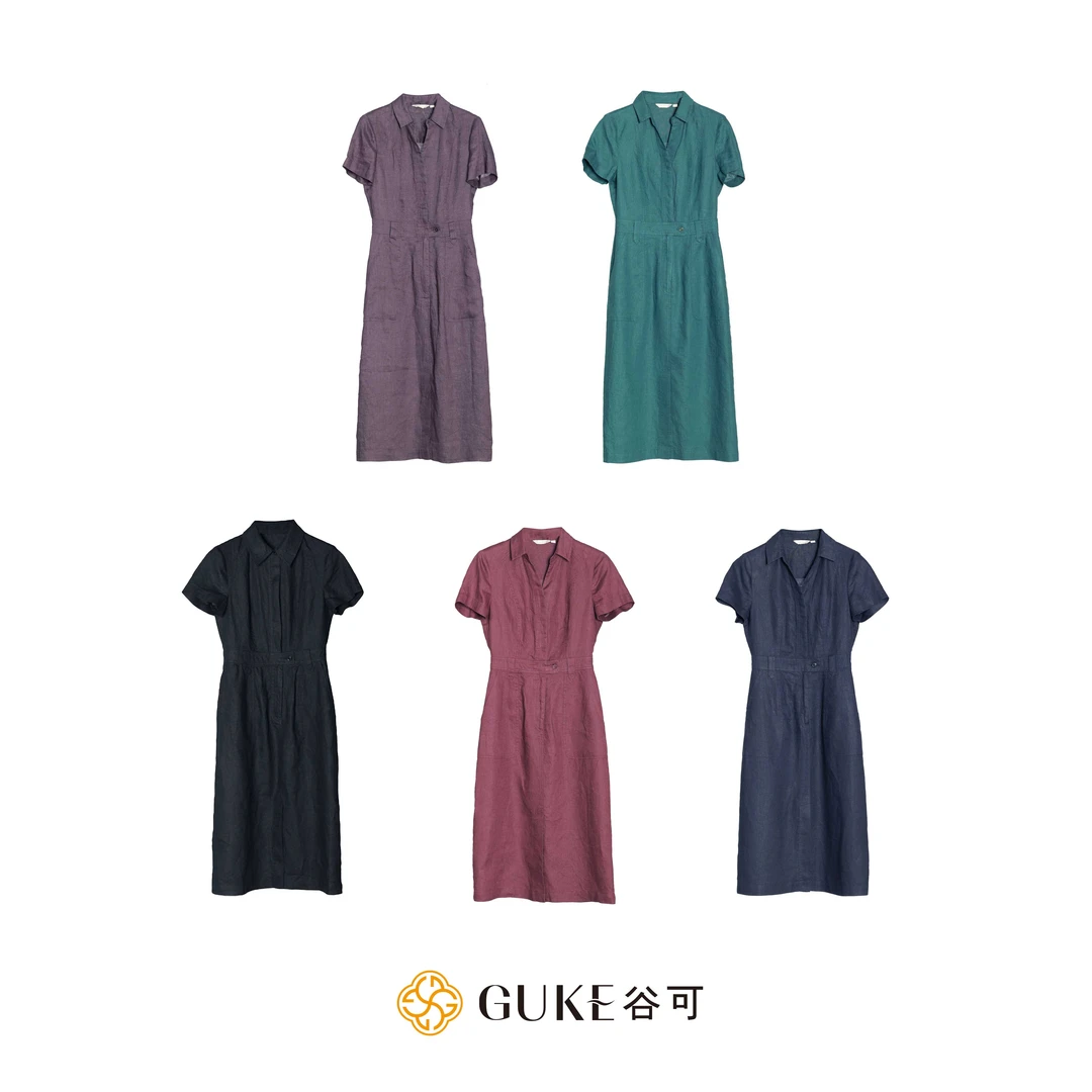 GKE/谷可LQ7125亚麻连衣裙夏季通勤轻奢高级感显瘦女士长裙