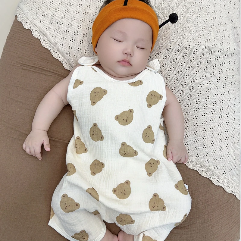 宝宝新生儿纱布睡袋纯棉无袖背心婴儿夏季薄款儿童防踢被