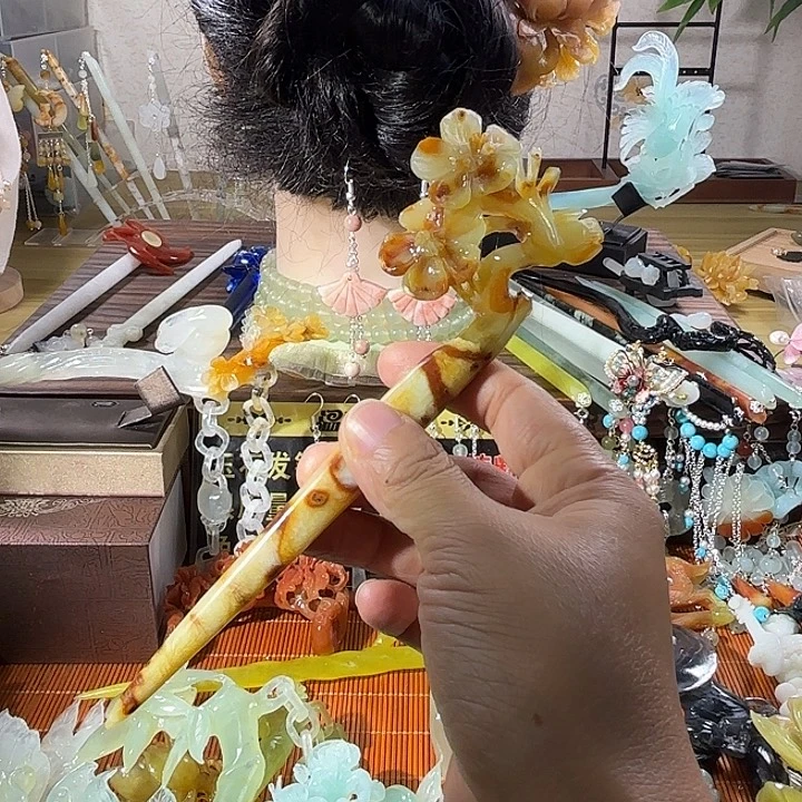 蛇纹石玉合金发饰