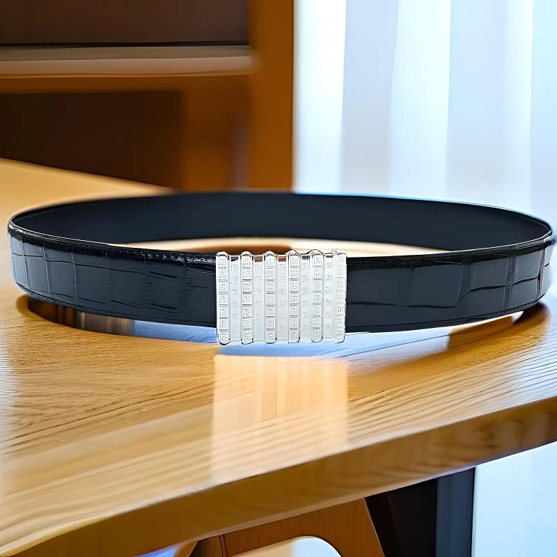 算盘扣平滑扣男士皮带鳄鱼皮真皮腰带个性商务休闲牛皮时尚裤带潮