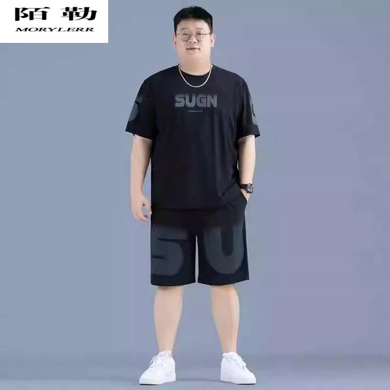 陌勒冰丝休闲运动速干套装夏季新款男士加肥加大t恤短袖短裤两件