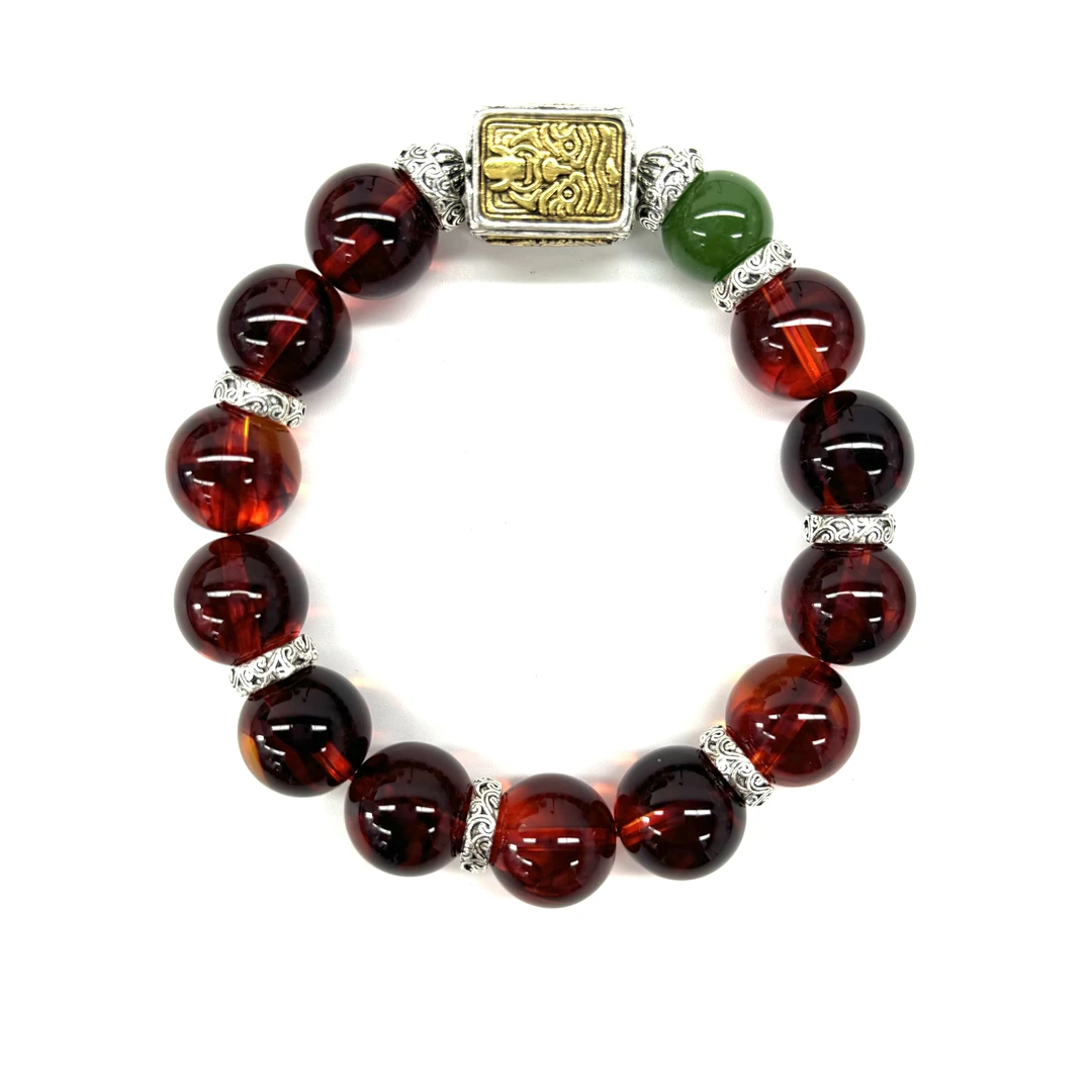 s1761-国风设计款气质款棕红圆珠手串-赠礼盒