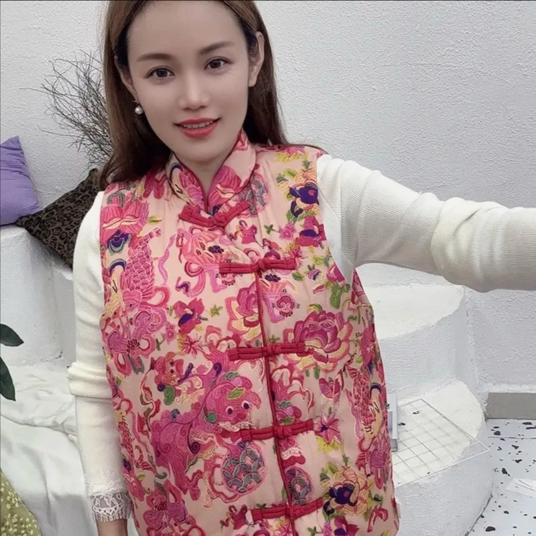 新中式女士偏襟棉花马甲