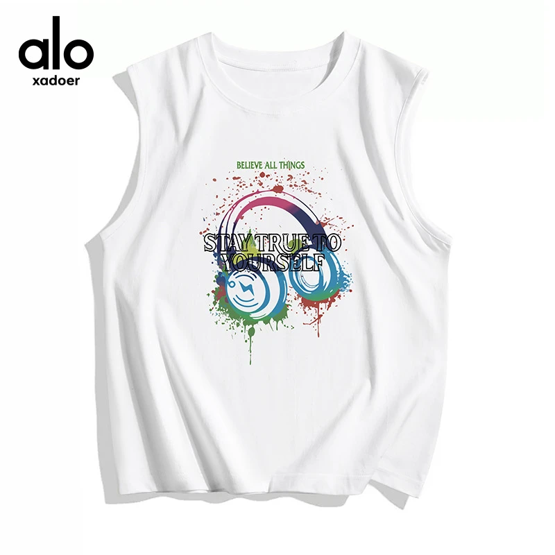 Aloxadoer夏季新款纯棉男款潮流宽松ins休闲圆领百搭运动背心潮