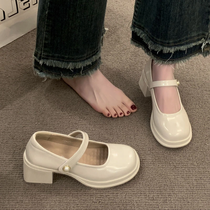 浅口小皮鞋乐福鞋薄款玛丽珍鞋法式2025新款单鞋粗跟春秋一字扣带