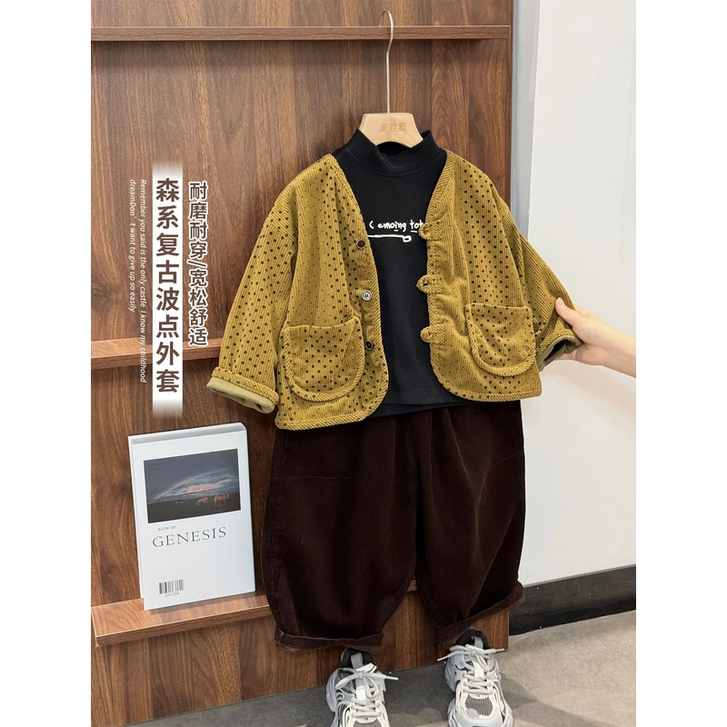 《秋上新》森系男女童满印小波点灯芯绒外套春秋双层上衣25QL820