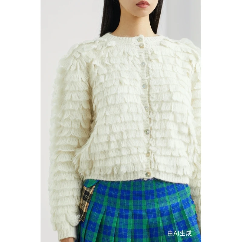 SHRIMPS秋冬女羊驼毛混纺针织开襟衫