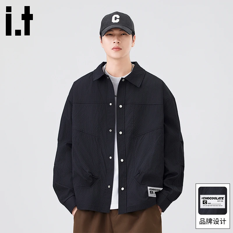 i.t:CHOCOOLATE男款秋季美式长袖衬衫2025新款休闲衬衣男士外套潮
