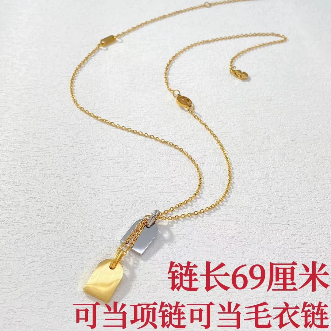 钛钢项链 木木（AGK976）69厘米 尖花圆花双色牌长项链