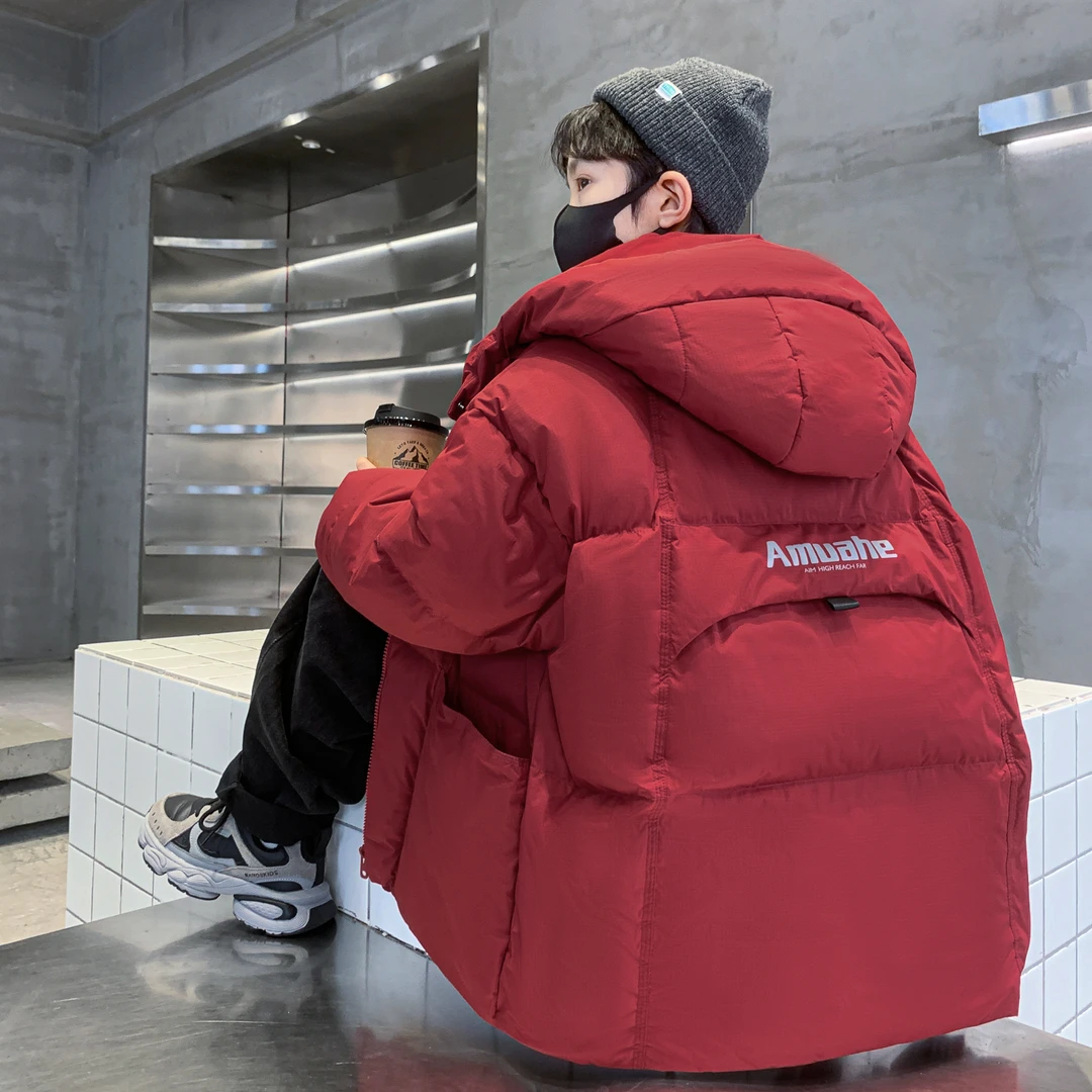 男童冬季羽绒棉服2025新款中大童红色棉袄儿童加厚冬装棉衣外套潮