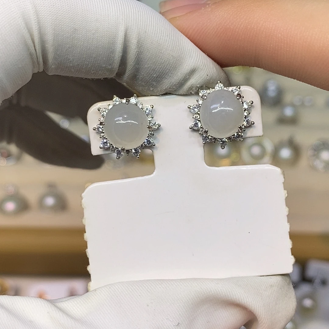 翡翠银S925镶嵌耳饰