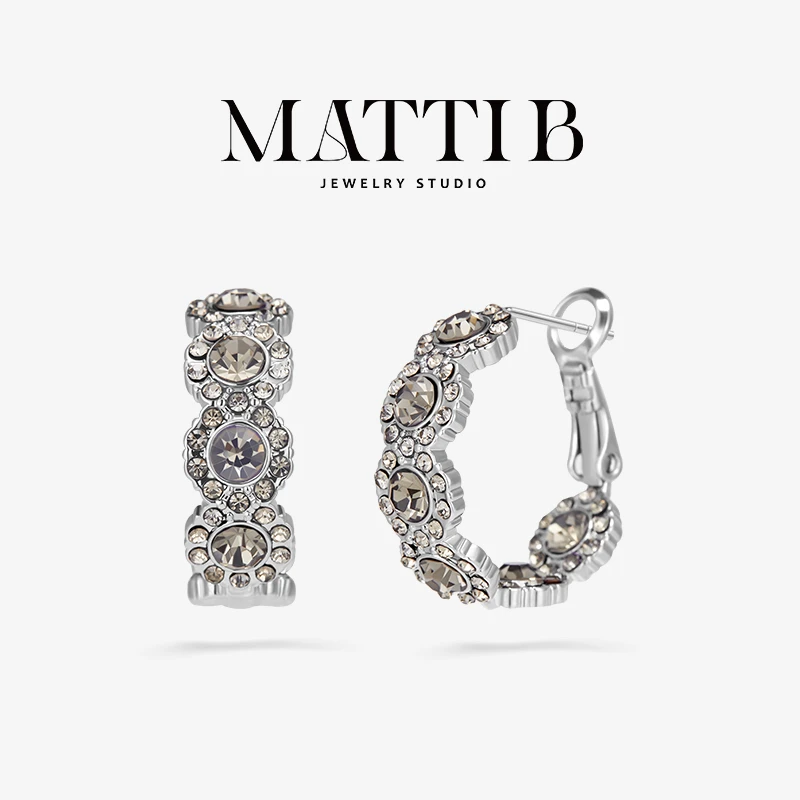 铜合金玻璃耳饰 高级感气质超闪轻奢气质耳圈女百搭高端耳环2006