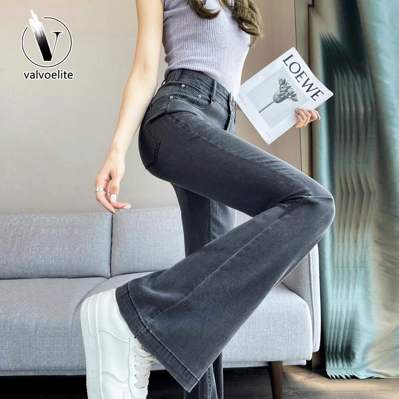 VALVOELITE微喇牛仔裤女夏季薄款2025新款时尚高腰休闲直筒长裤子