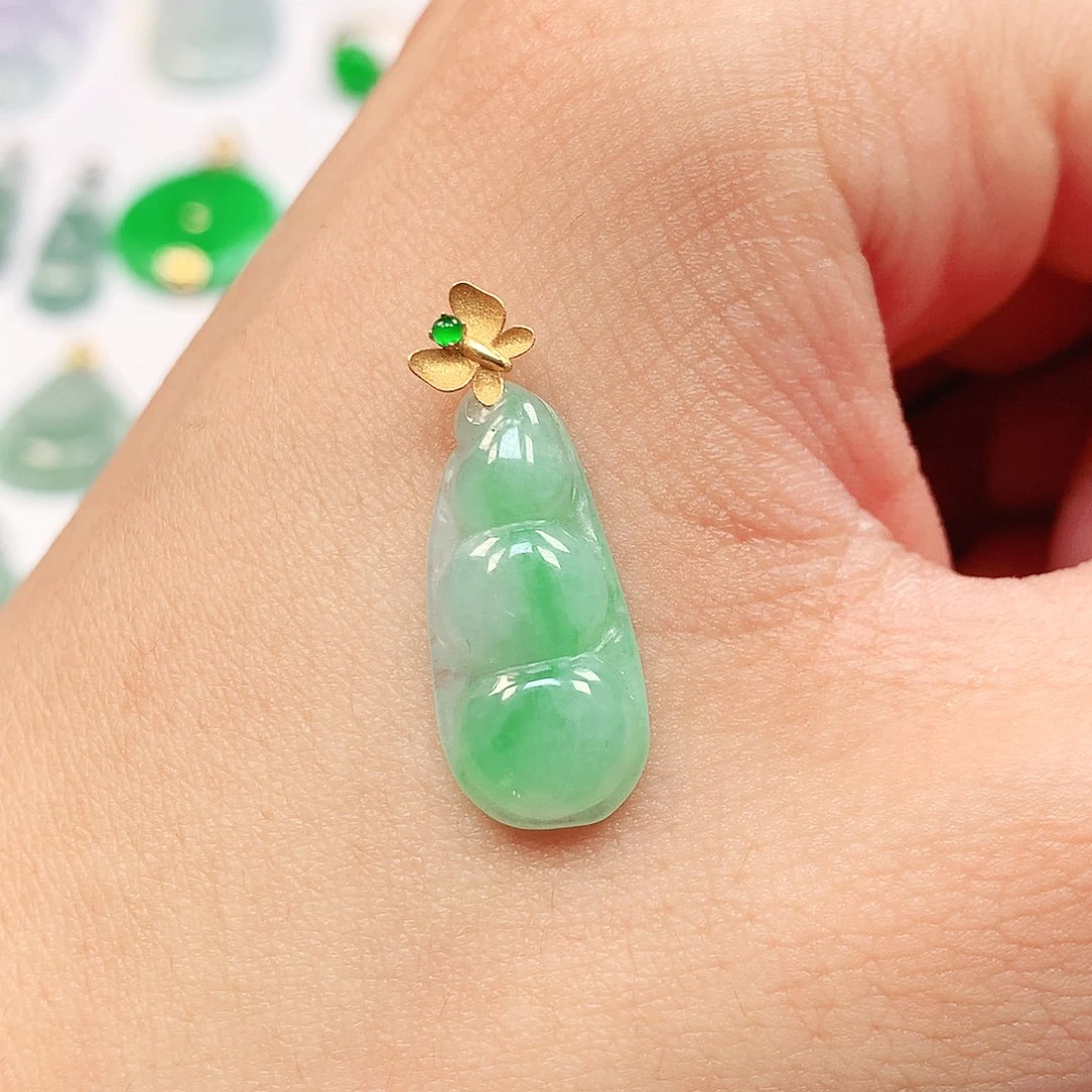 吊坠(不含链)18K金镶嵌翡翠