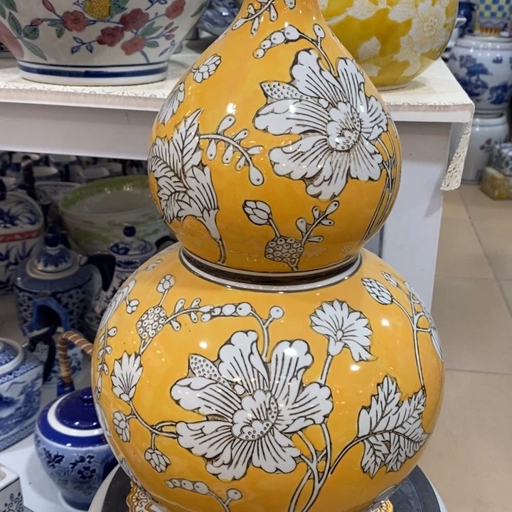 【闪购商品】摆件自*陶瓷葫芦花瓶摆件