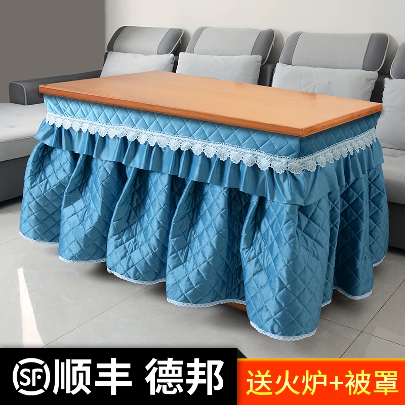 楠竹茶色取暖桌烤火桌子家用正方形折叠烤火架简易冬季小户型实木