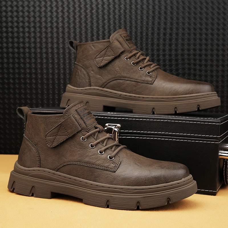秋冬新款马丁靴厚底增高男鞋复古英伦风皮靴商务休闲户外工装短靴