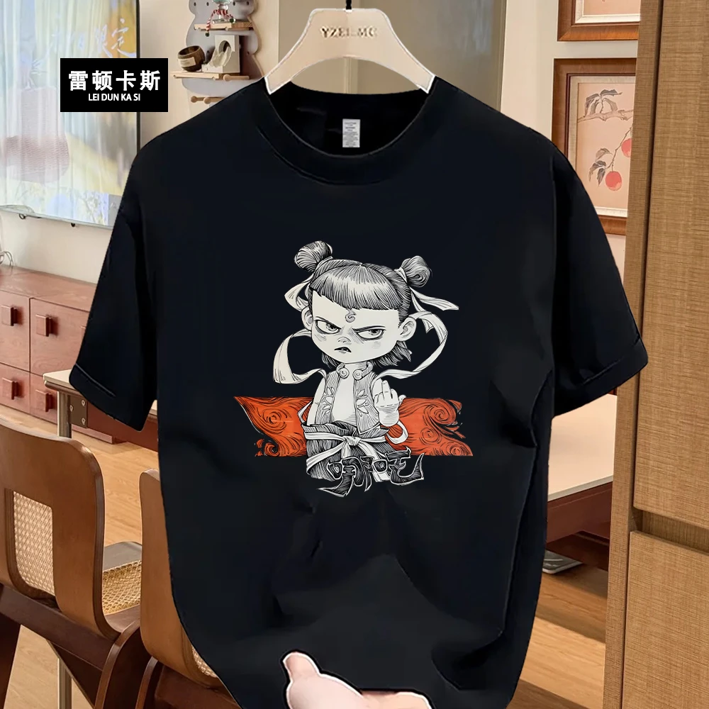 雷顿卡斯国风重磅纯棉短袖T恤青年男女款夏季潮牌哪吒之魔童闹海