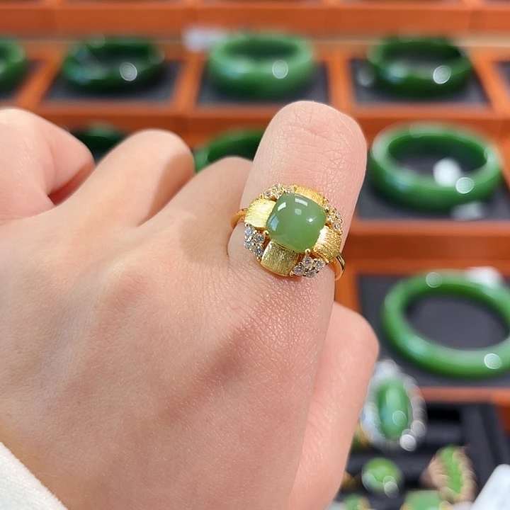 和田玉（碧玉）银S925镶嵌戒指