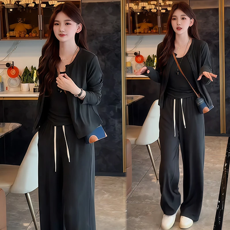轻熟风时尚简约套装女2025秋冬新款减龄气质开衫上衣阔腿裤两件套