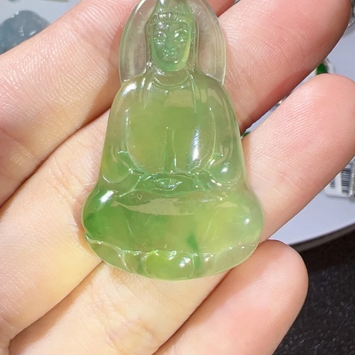 翡翠挂件18K金镶嵌翡翠