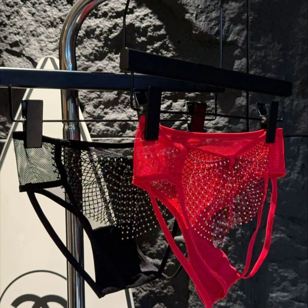 [YVS]新款原创水钻渔网大结女士女款内裤鱼网状内裤女夏