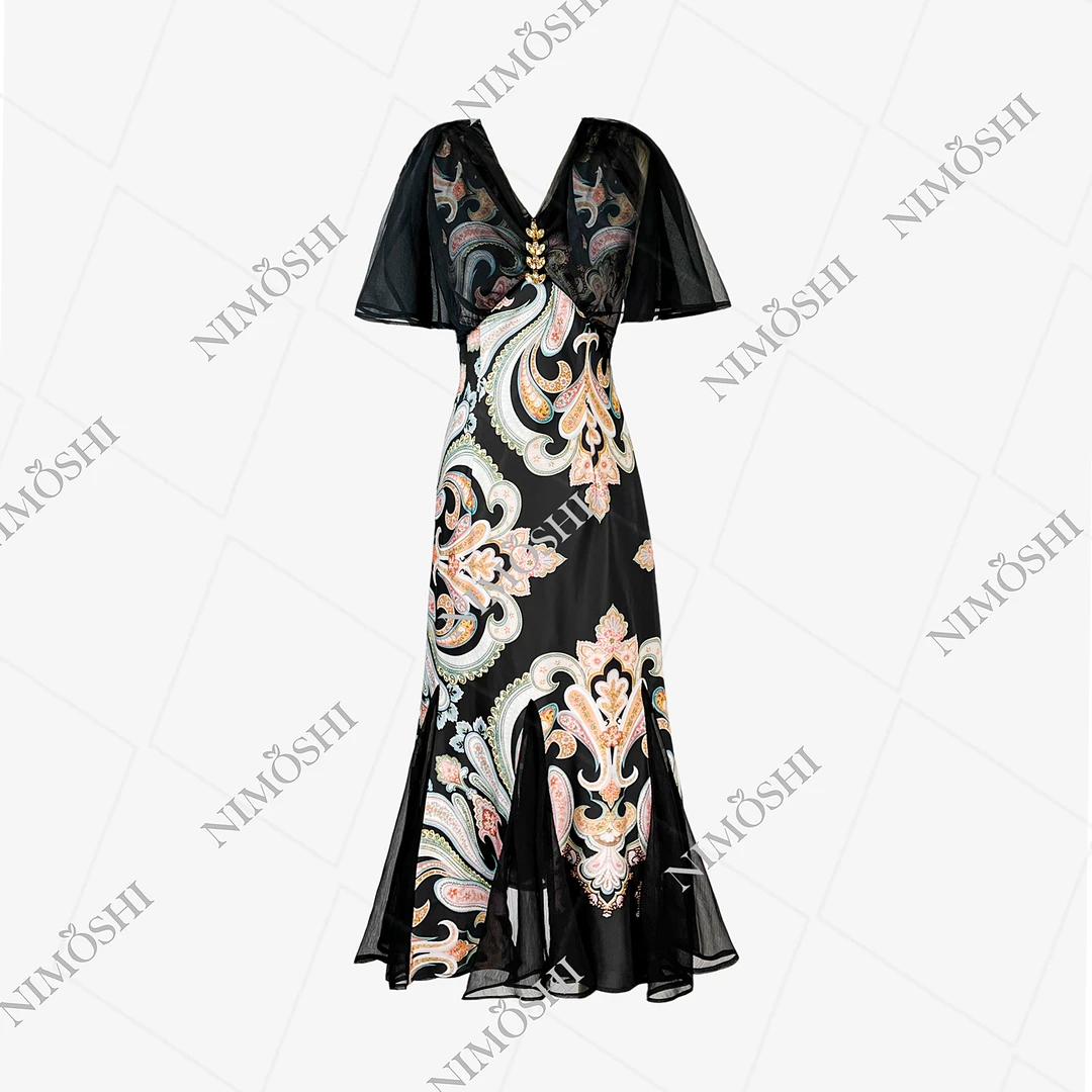 NIMOSHI【倩倩】新款中式吊带连衣裙休闲度假鱼摆裙气质连衣裙Q1658