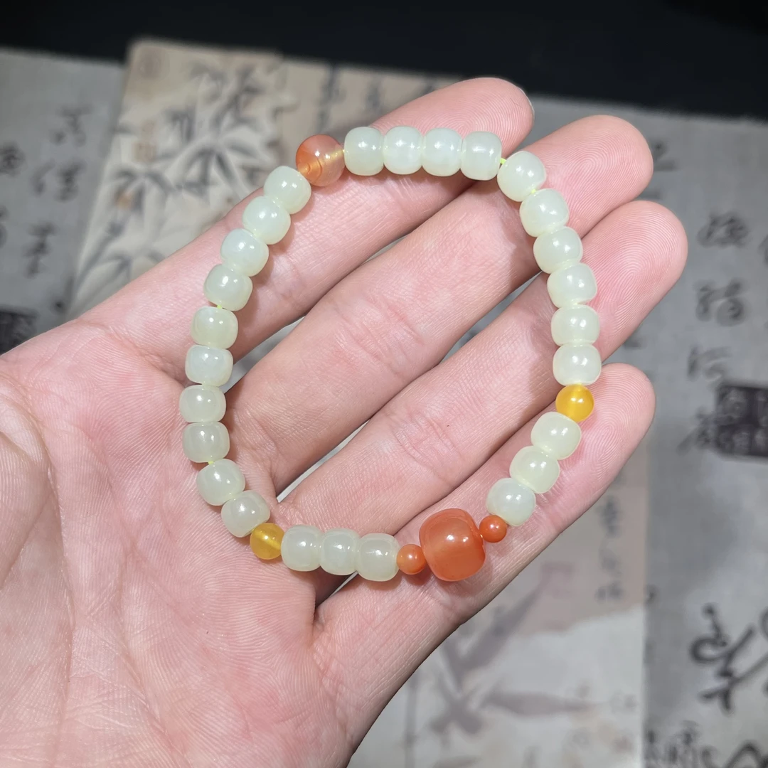 正宗天然和田玉老型手串男女同款温润素雅气质百搭时尚单圈手串