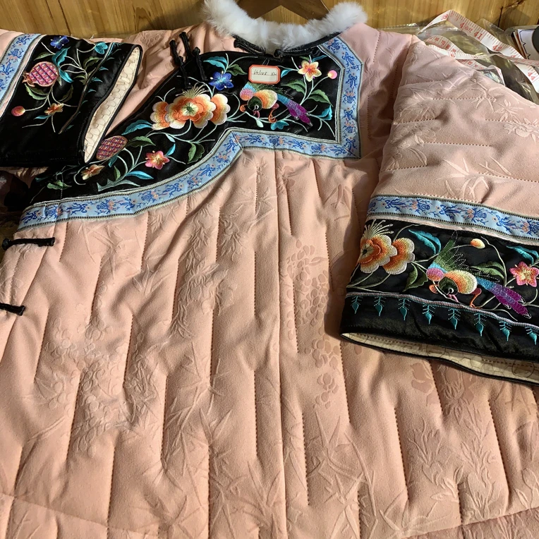 短款XL码粉色灯芯绒棉衣福利复古刺绣苗族服饰少数民族