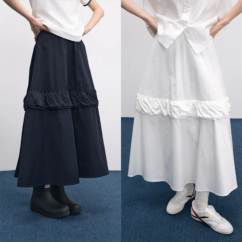 UMILAB【飞鸟】100%棉亲肤抗皱 立裁松紧腰藏肉显瘦半裙D760W