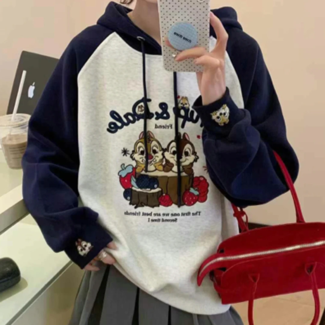 25春季新款企鹅纸袋奇奇蒂蒂连帽插肩袖卫衣韩版宽松显瘦