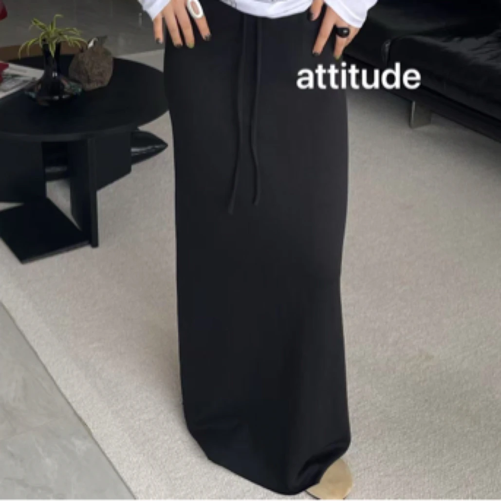 25秋冬高腰抽绳显瘦开叉直筒休闲百搭半身裙女