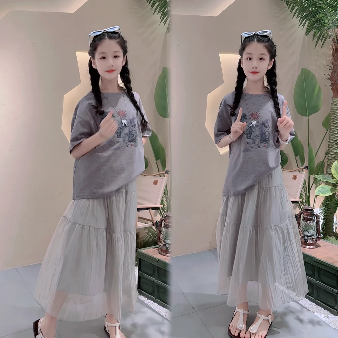 女大童半身纱裙套装亲子装2025夏季母女装网纱裙时尚洋气8-16岁