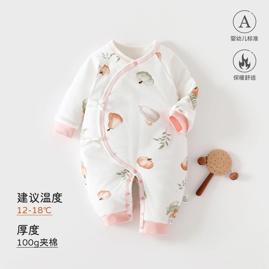 婴儿连体衣长袖夹棉加厚保暖纯棉a类爬服春秋男女宝宝安阳婴童装