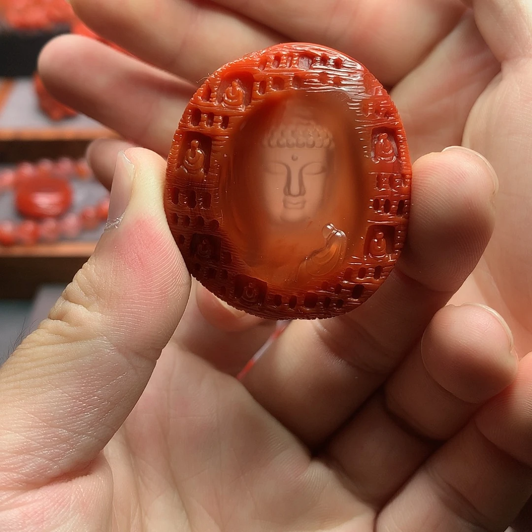 未镶嵌1南红玛瑙意境佛窟牌子
