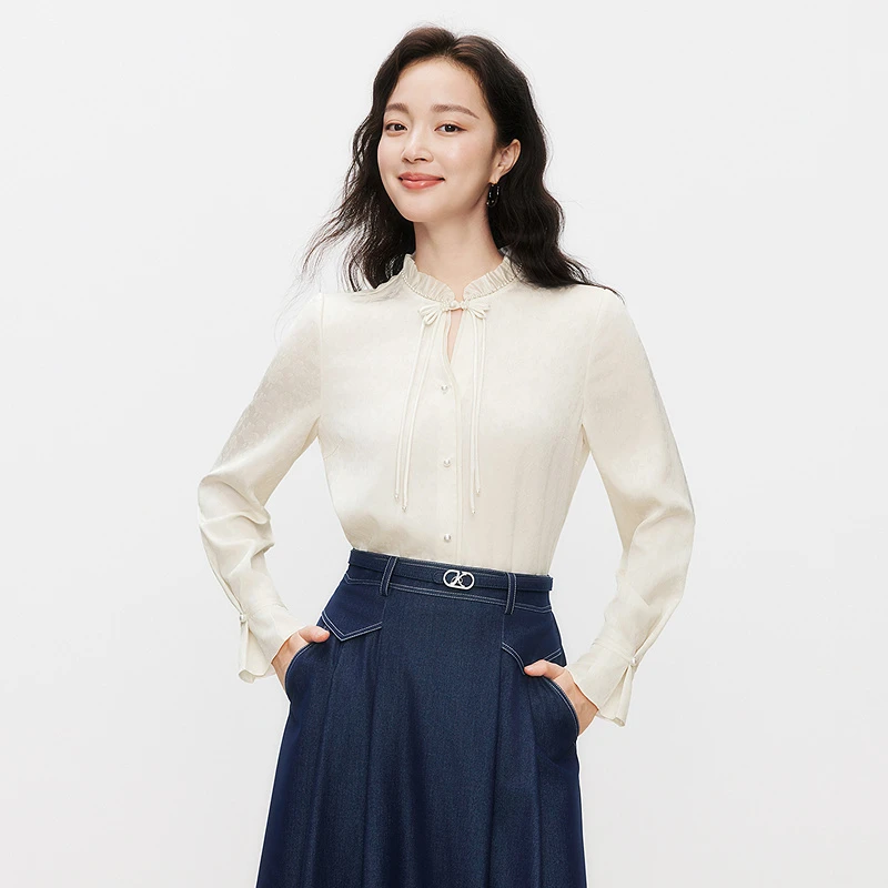 Koradior/珂莱蒂尔25春新款简约气质复古通勤衬衫上衣KD04414D1