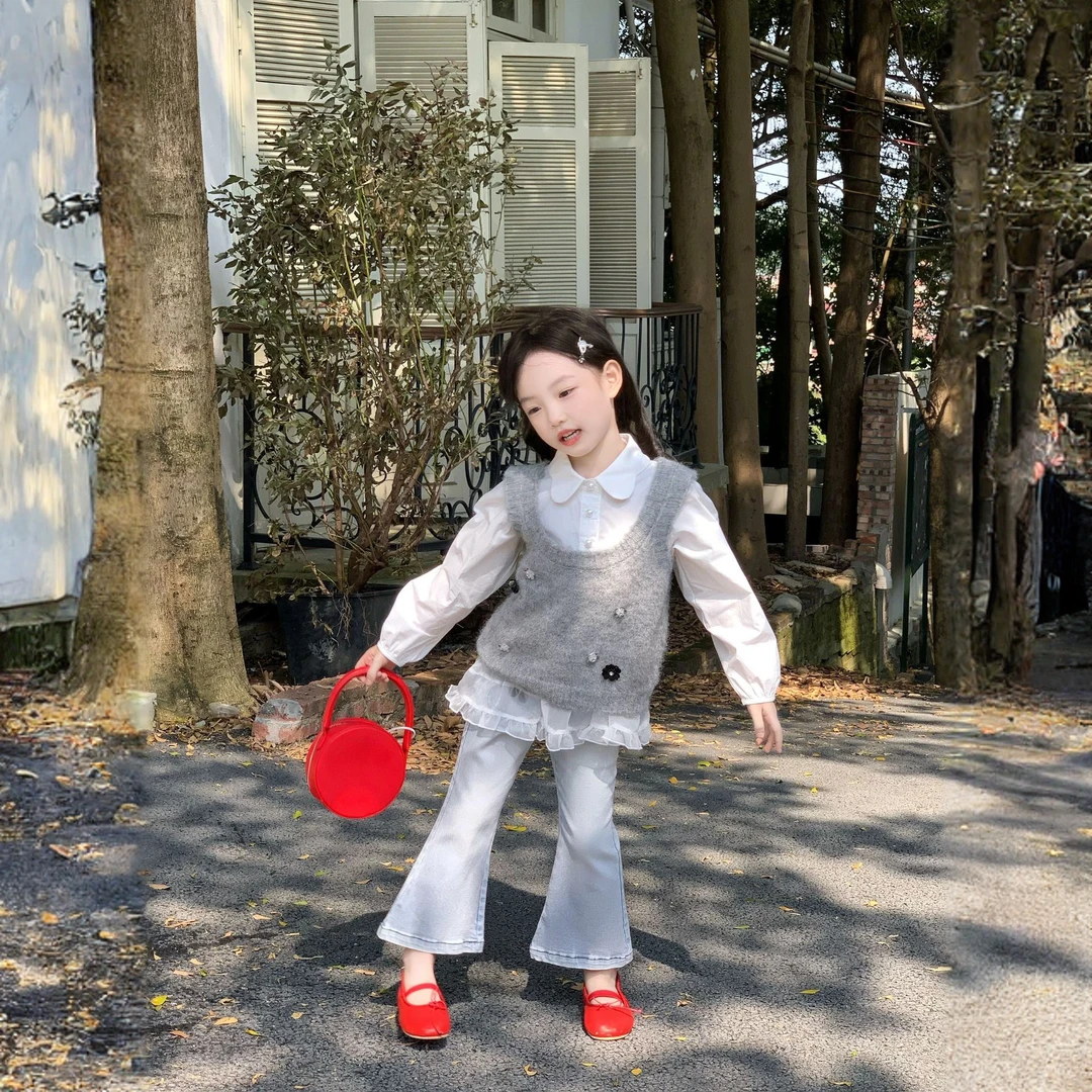 2025韩版秋季新款女童时尚重工钉花马甲女童无袖毛衫吊带洋气
