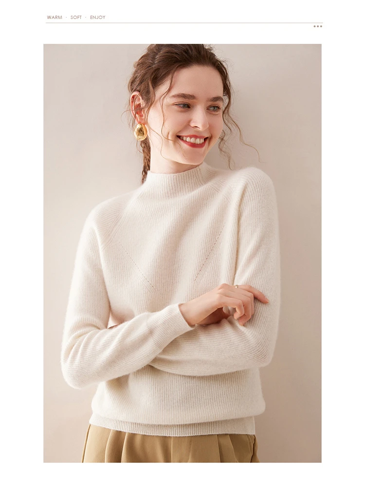 100%纯山羊绒纯色显瘦柔光女士罩衫宽松休闲百搭元宝针加厚毛衣衫