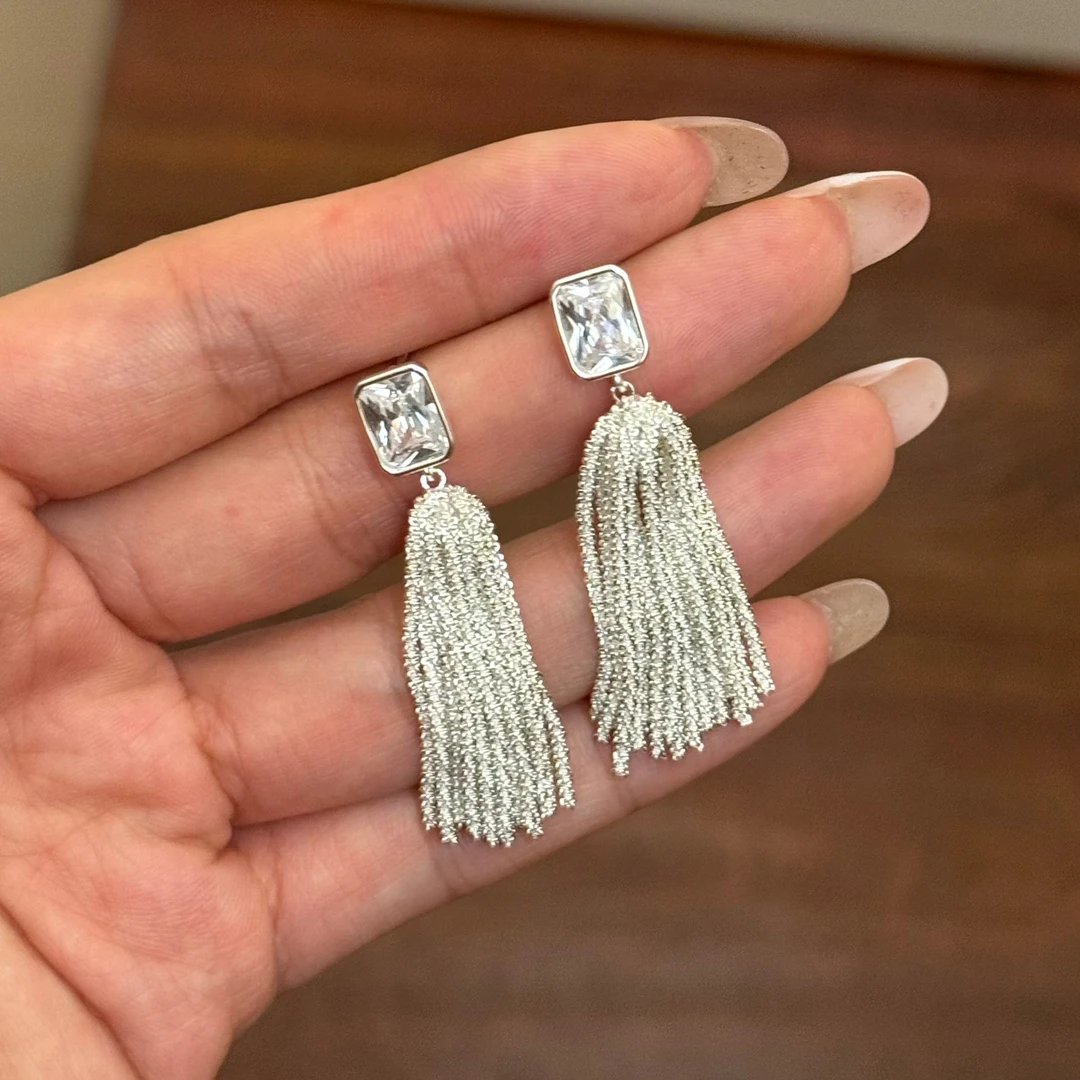 铜合金合成锆石耳饰 E0604 日韩定制瀑布女神流苏耳环