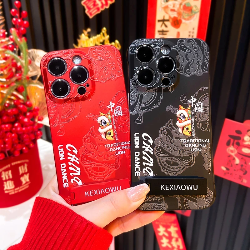 蛇年醒狮个性无边框支架手机壳适用苹果16华为vivo小米15新款oppo