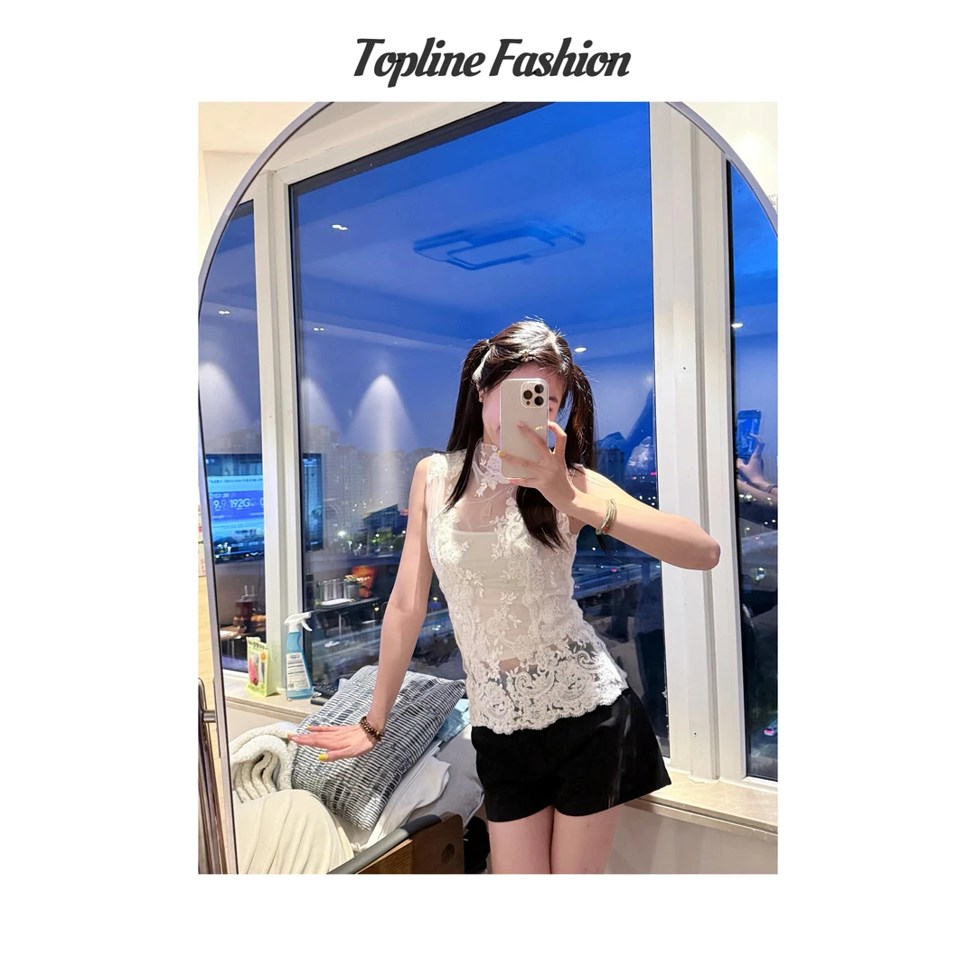 【鱼家高货】 jennie同款 蕾丝拼接罩衫绒毛吊带上衣25301