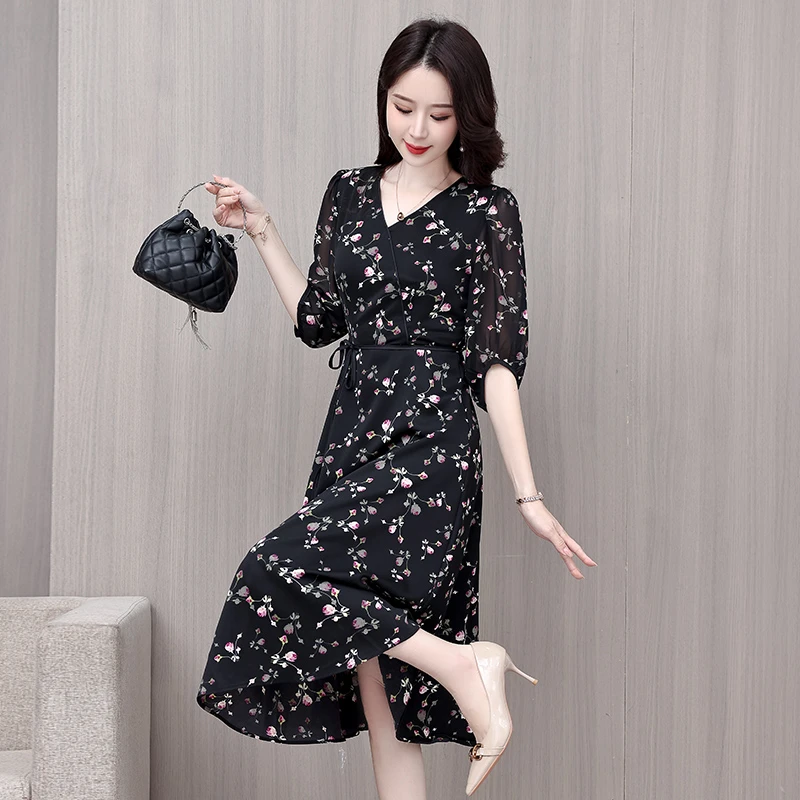 【运费补贴】（宝嫂专属）9561三色可选印花连衣裙大码碎花显瘦洋气