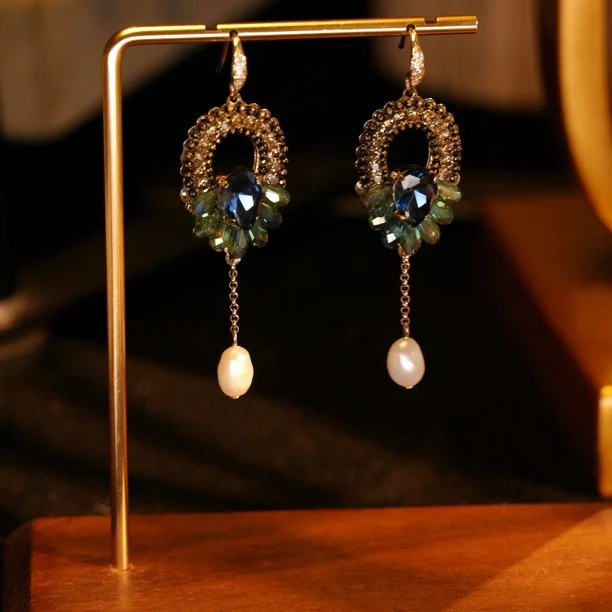 铜合金耳饰 A125 法式浪漫温柔复古蓝色简约时尚小众花朵气质轻奢