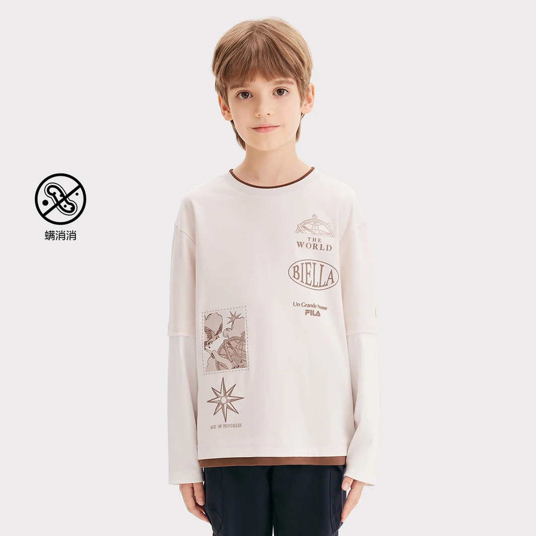 FILAKIDS春季新款【中大童螨消消】舒适儿童长袖T圆领K12B512214