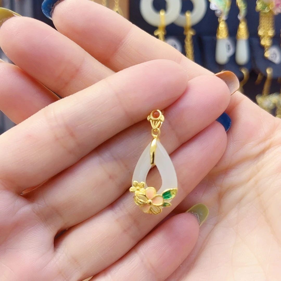 和田玉银S925镀金镶嵌颈饰