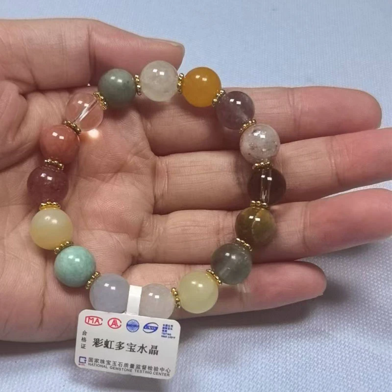 彩虹多宝天然水晶手链多色塔晶黑金海蓝宝轻奢手串金发晶手串