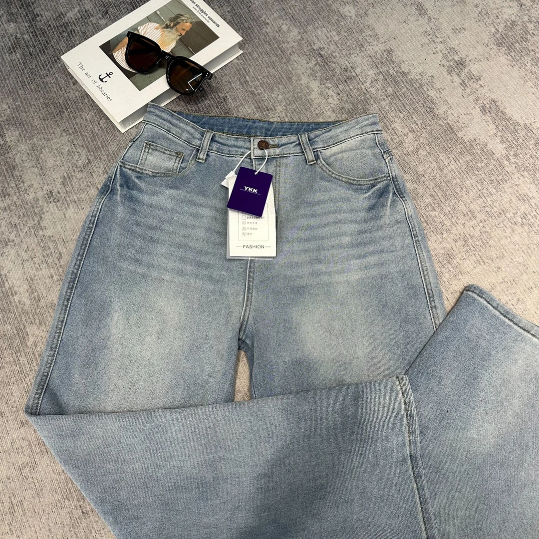 春夏窄版直筒牛仔裤女2025新款小个子高腰胖mm显瘦浅色弹力阔腿裤