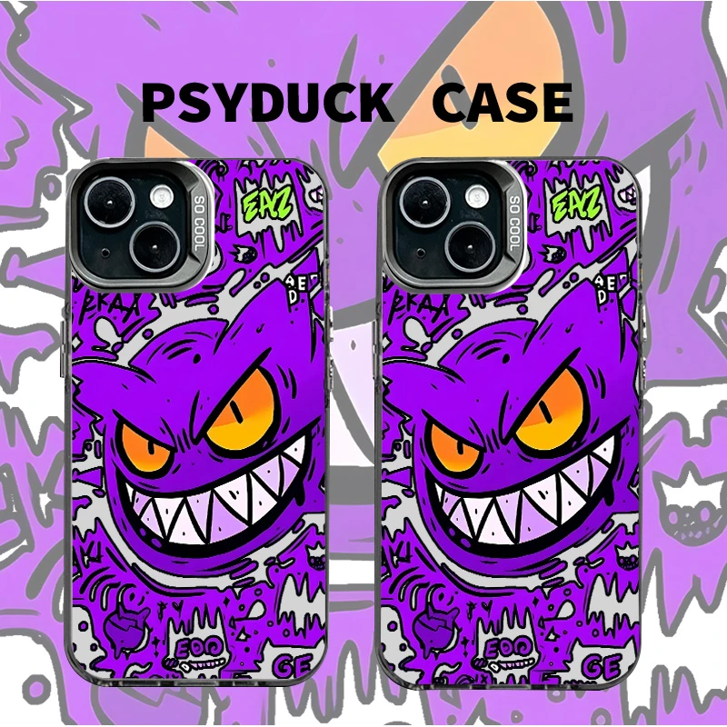 适用苹果华为一加小米紫色耿鬼彩银黑底卡通动漫防摔手机壳