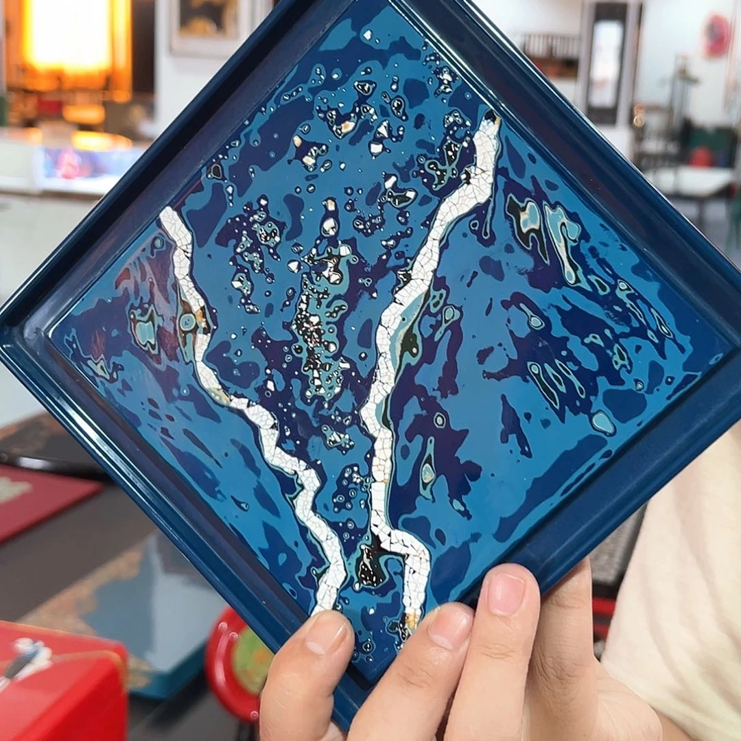 蓝色大漆茶盘托盘